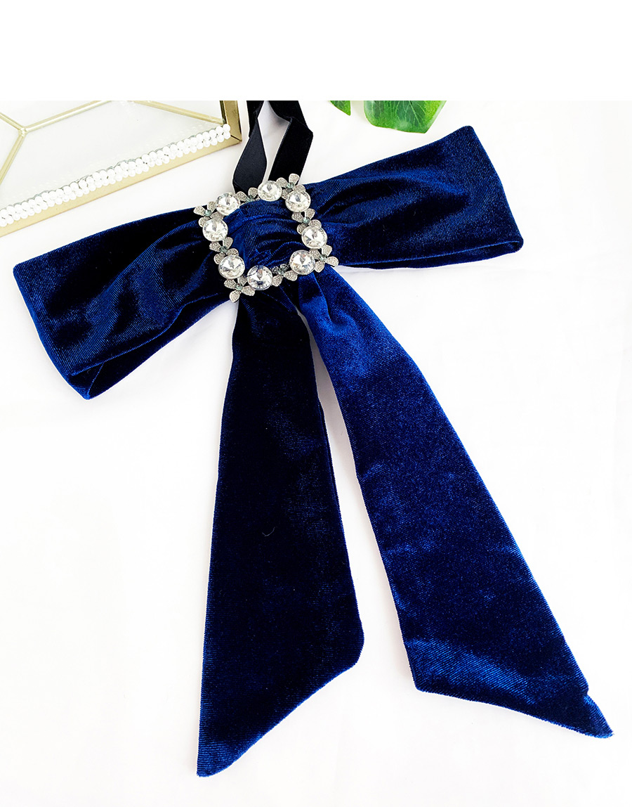 Fashion Royal Blue Gold Velvet Diamond Square Multipurpose Brooch Bow Tie,Korean Brooches