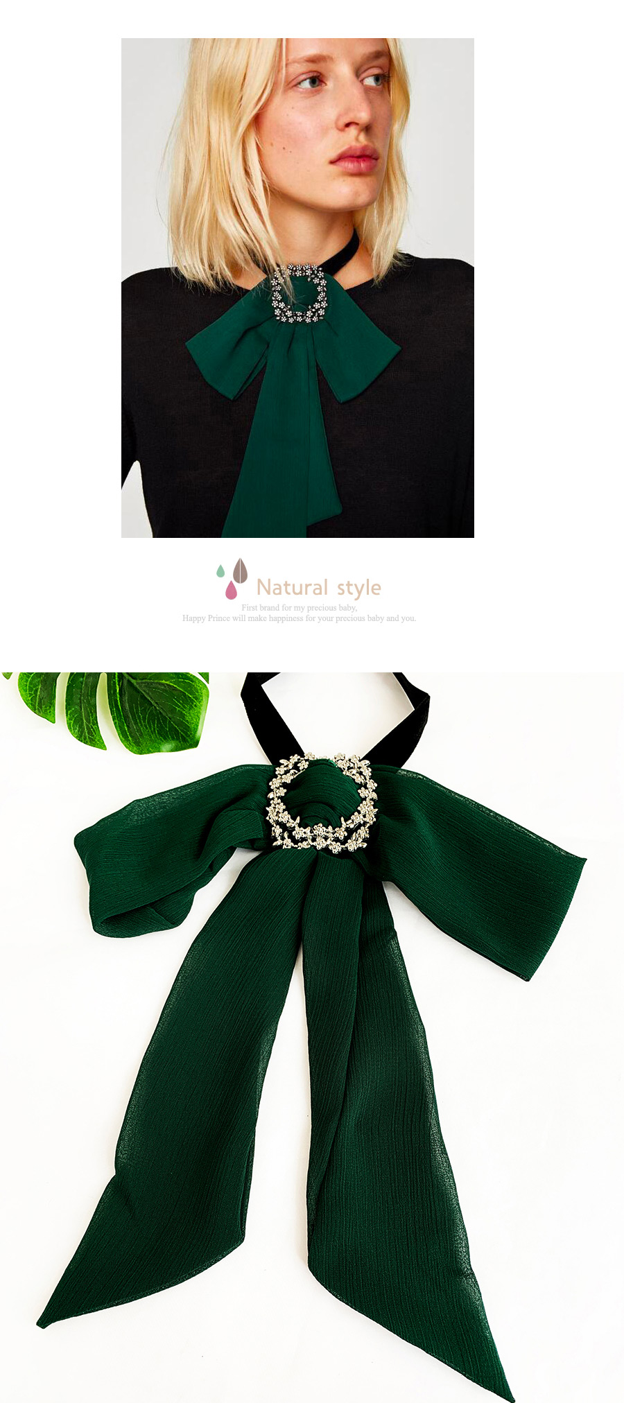 Fashion Green Alloy Diamond Chiffon Multi-purpose Brooch Bow Tie,Korean Brooches