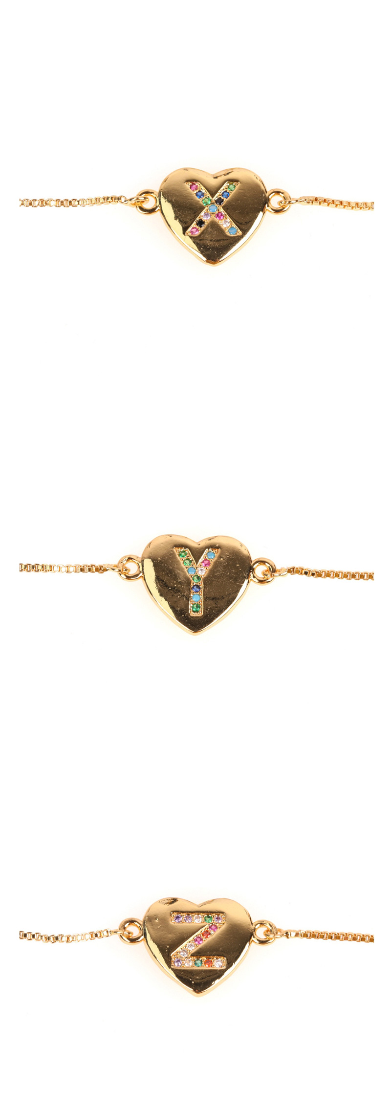 Fashion E-gold Heart Bracelet With Diamonds And Letters,Bracelets