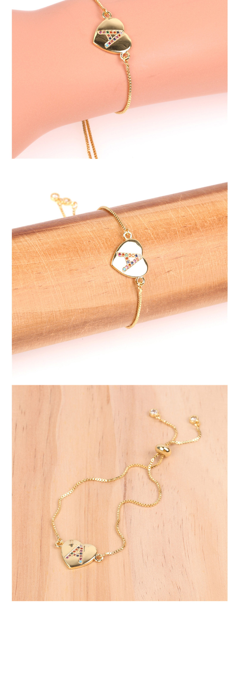 Fashion N Gold Heart Bracelet With Diamonds And Letters,Bracelets