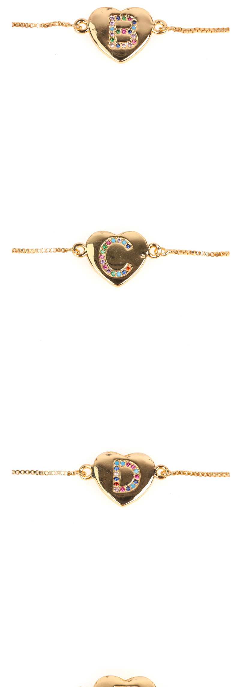 Fashion Z Golden Heart Bracelet With Diamonds And Letters,Bracelets