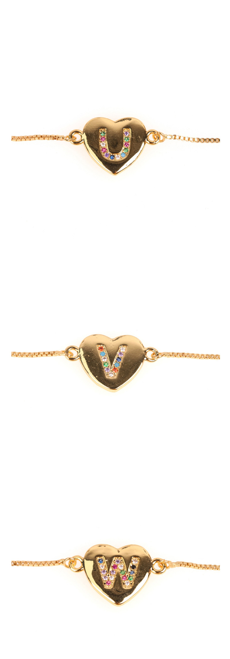 Fashion T Gold Heart Bracelet With Diamonds And Letters,Bracelets