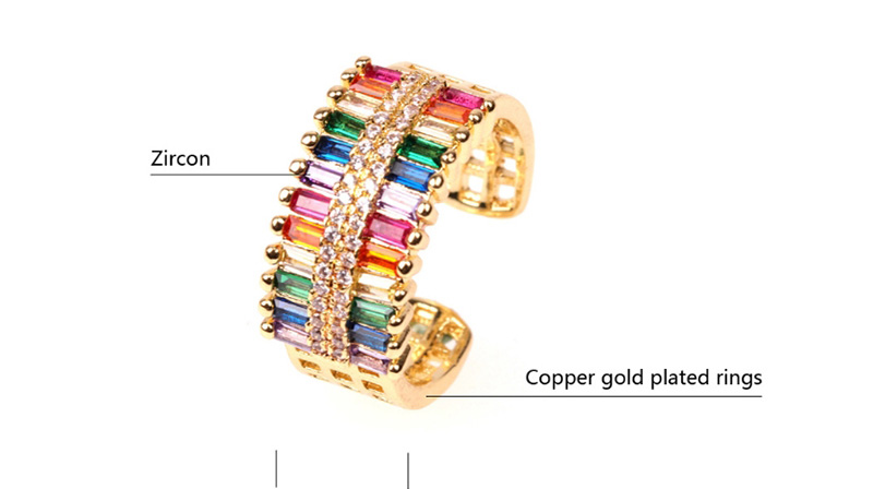 Fashion Color Double Row Zircon Open Ring,Rings