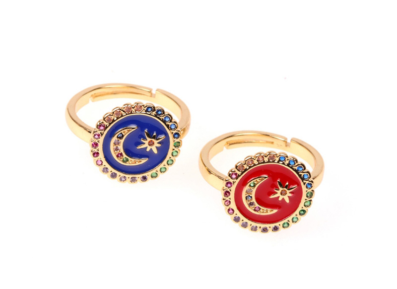 Fashion Red Moon Star Open Drop Ring With Diamonds,Rings