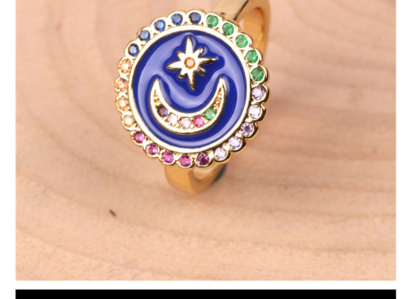 Fashion Blue Moon Star Open Drop Ring With Diamonds,Rings