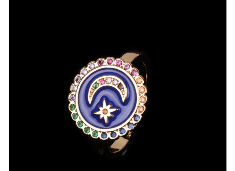 Fashion Blue Moon Star Open Drop Ring With Diamonds,Rings