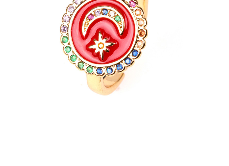 Fashion Red Moon Star Open Drop Ring With Diamonds,Rings