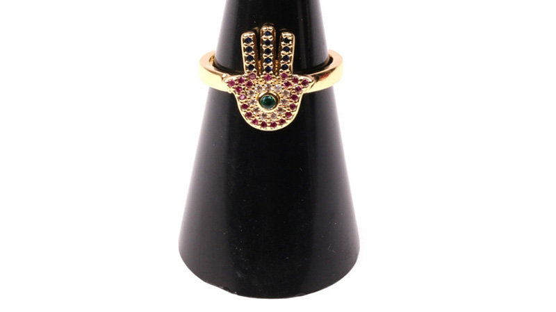 Fashion Color Adjustable Open Ring With Diamond Palm,Rings
