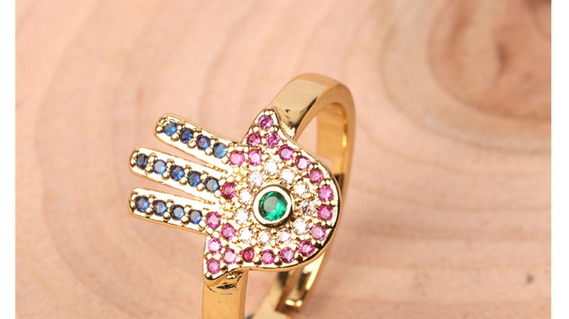 Fashion Color Adjustable Open Ring With Diamond Palm,Rings
