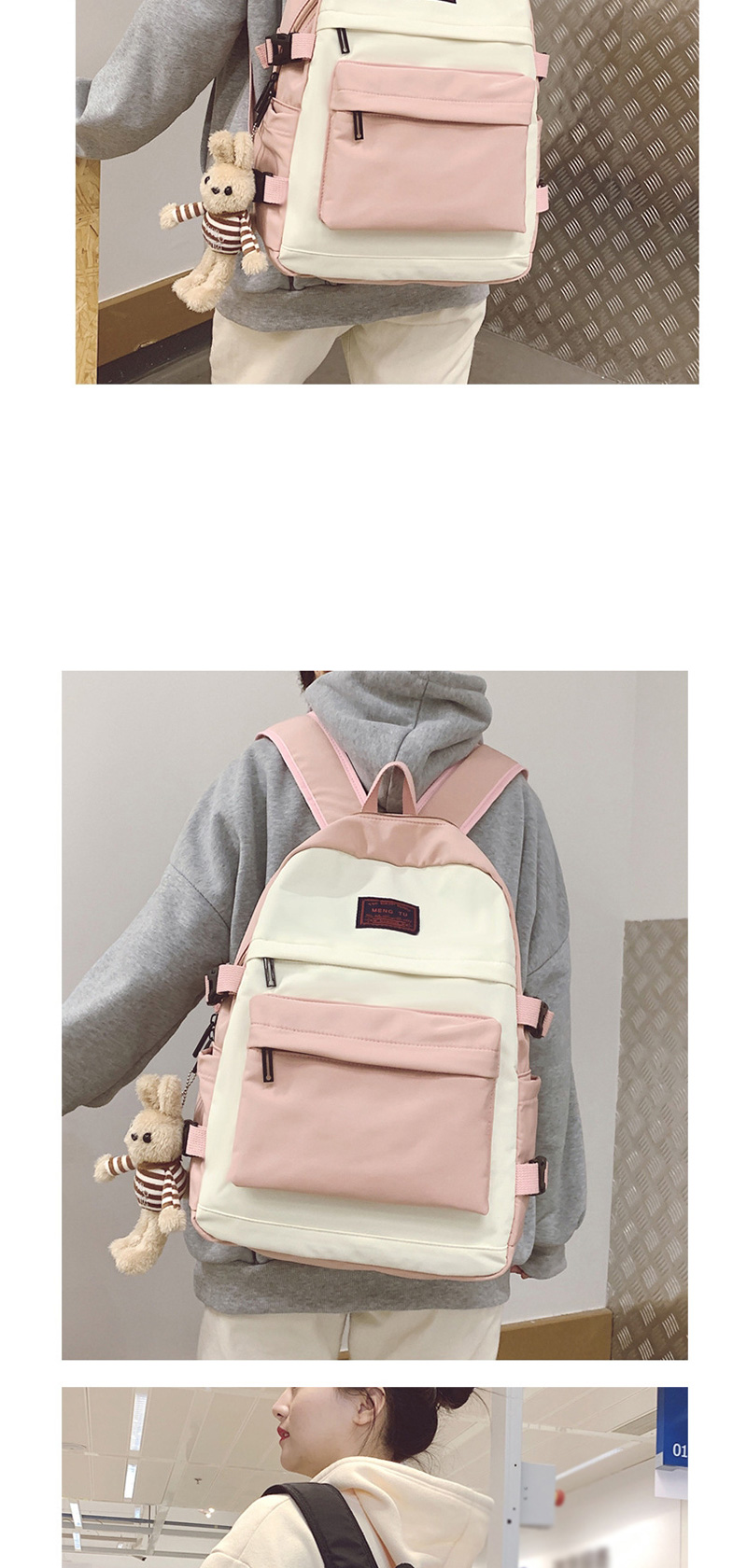 Fashion Pink With Pendant Stitched Contrast-print Alphabet Backpack,Backpack