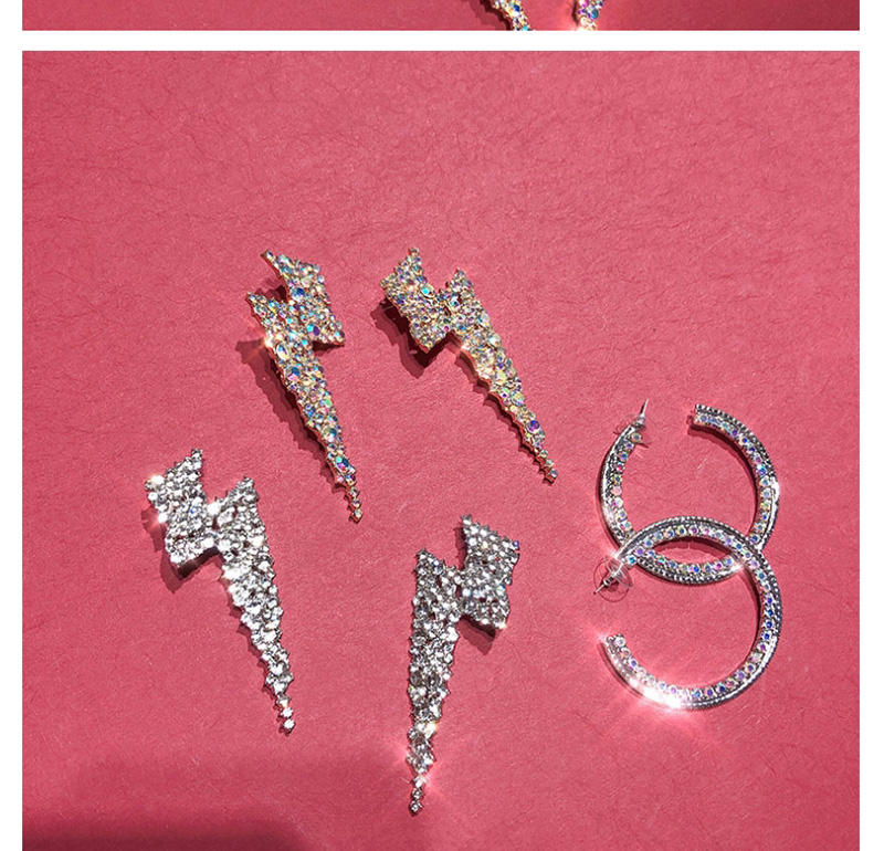 Fashion Silver C-shaped Stud Earrings With Diamonds,Hoop Earrings