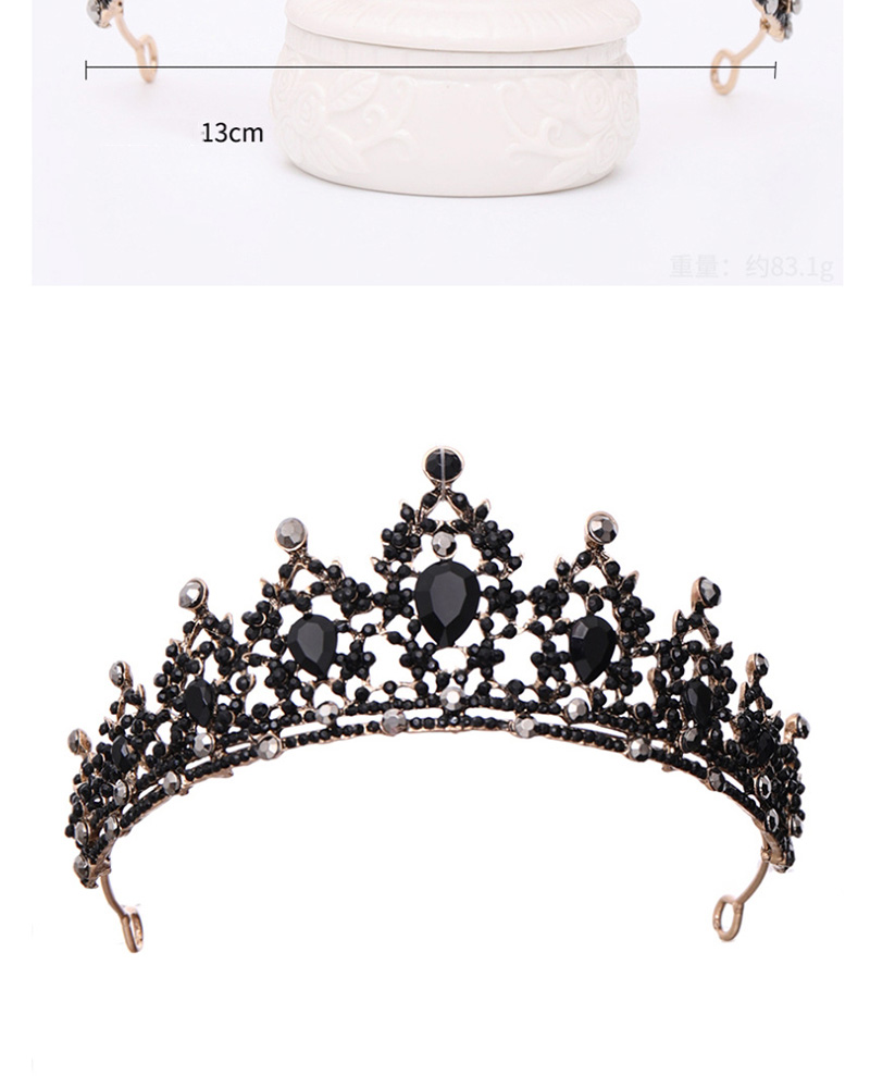 Fashion Black Geometric Crown With Diamonds And Water Drops,Head Band