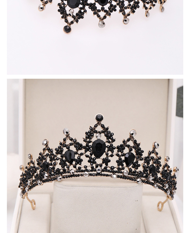 Fashion Black Geometric Crown With Diamonds And Water Drops,Head Band