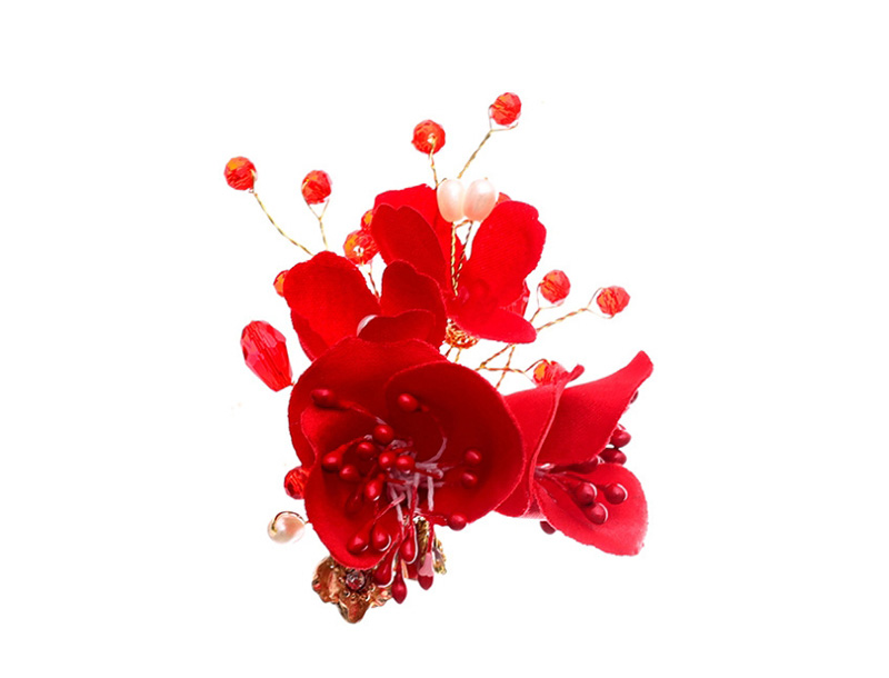 Fashion Red Pearl Flower Contrast Hair Clip,Hairpins