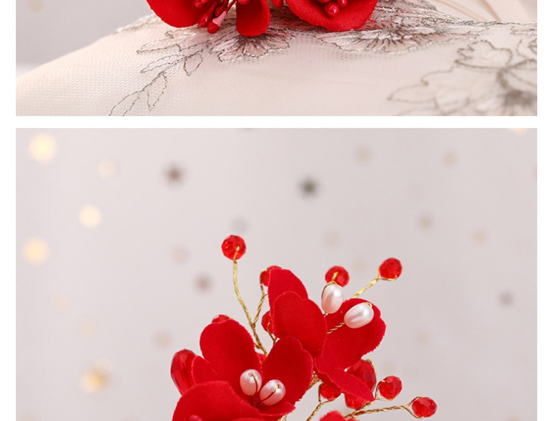 Fashion Red Pearl Flower Contrast Hair Clip,Hairpins