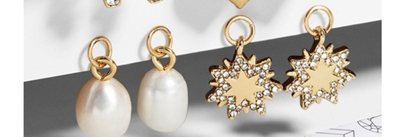 Fashion Golden Heart-shaped Star Stud Earrings With Diamonds And Natural Pearls,Earrings set
