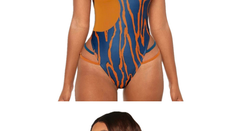 Fashion Blue Printed Strap One-shoulder Swimsuit,One Pieces
