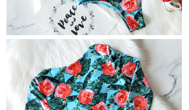 Fashion Blue Ground Pink Flower Flower Print Lace Up One-piece Swimsuit,One Pieces