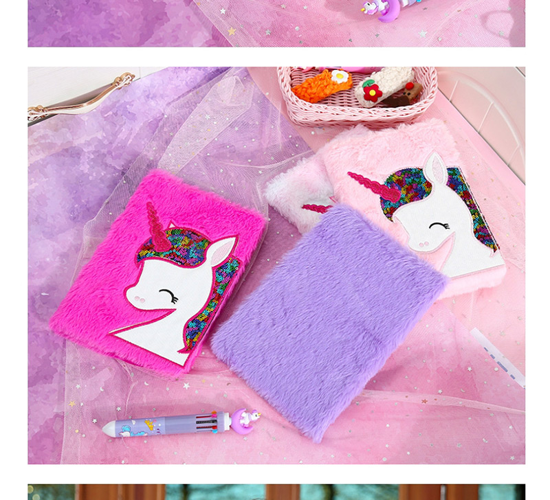 Fashion Pink Plush Unicorn Sequin Children Notebook,Notebook/Agenda