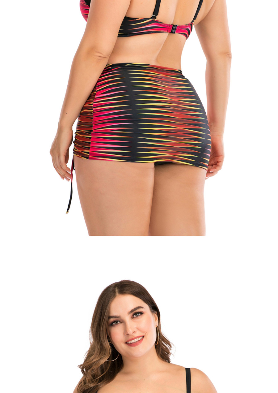 Fashion Red Underwire Panel Pleated Tether Split Skirt Swimsuit,Swimwear Plus Size