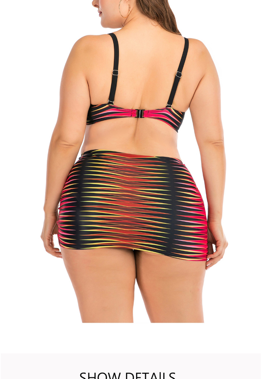 Fashion Red Underwire Panel Pleated Tether Split Skirt Swimsuit,Swimwear Plus Size