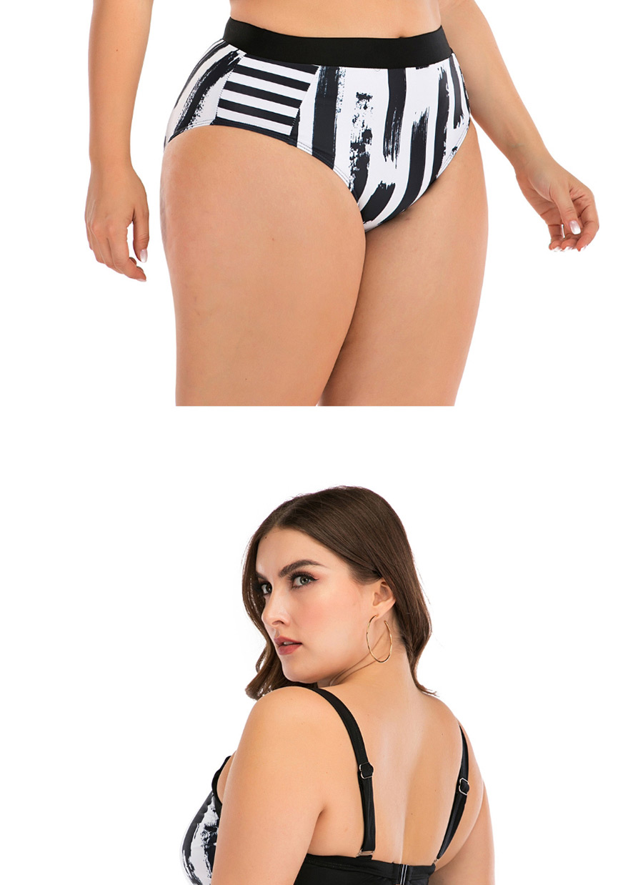 Fashion Black And White Printed Stitching High Waist Plus Size Split Swimsuit,Swimwear Plus Size
