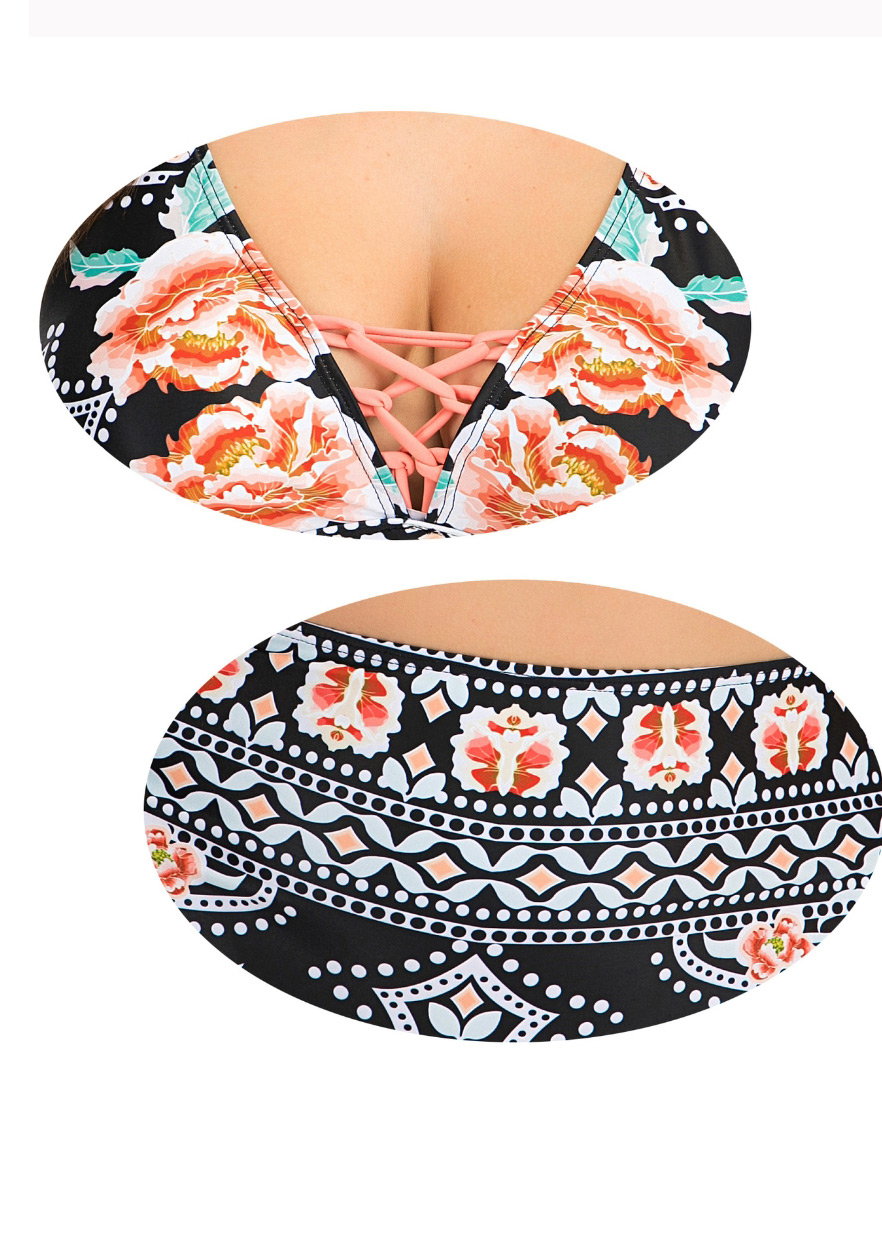 Fashion Orange Flower Flower Print High Waist Plus Size Split Swimsuit,Swimwear Plus Size