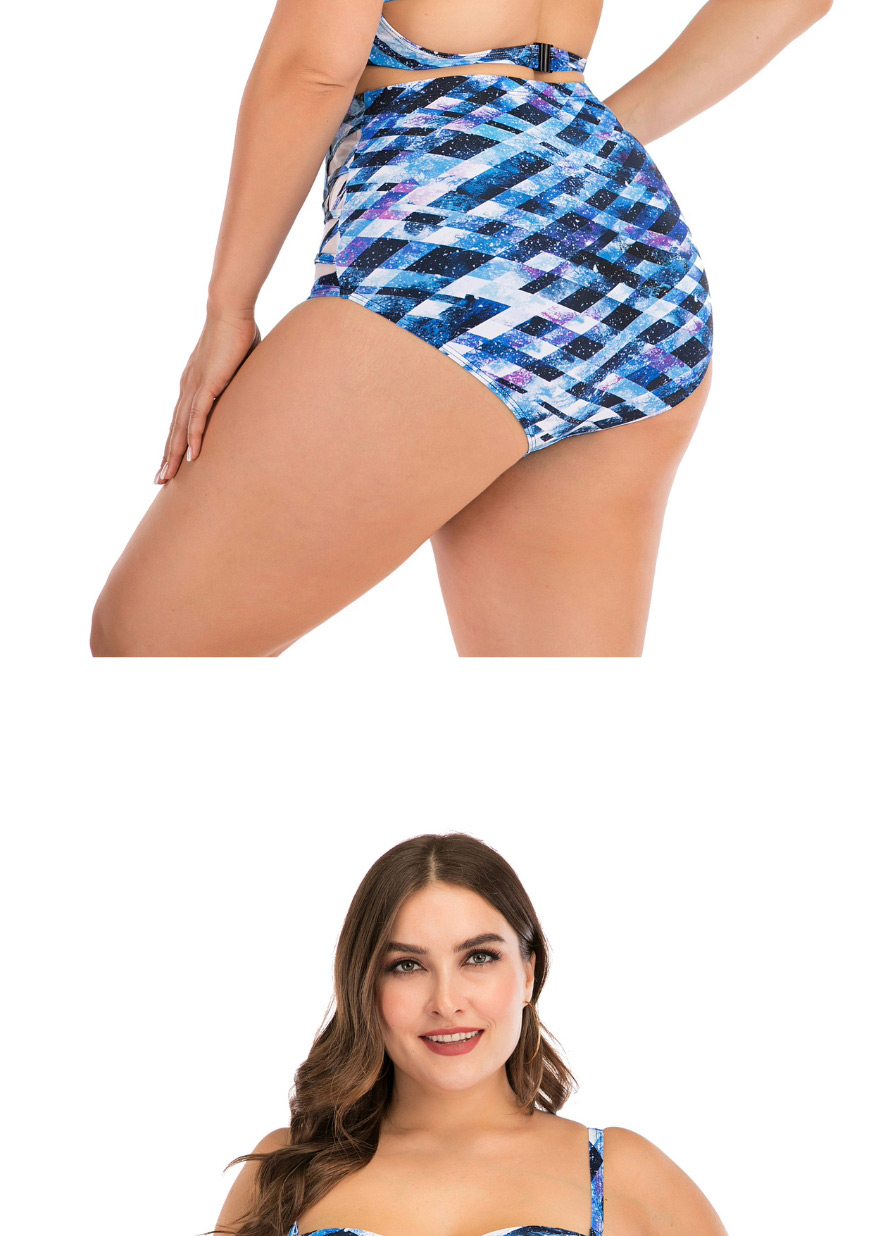Fashion Blue Underwire Bandeau Mesh Cutout Plus Size Split Swimsuit,Swimwear Plus Size