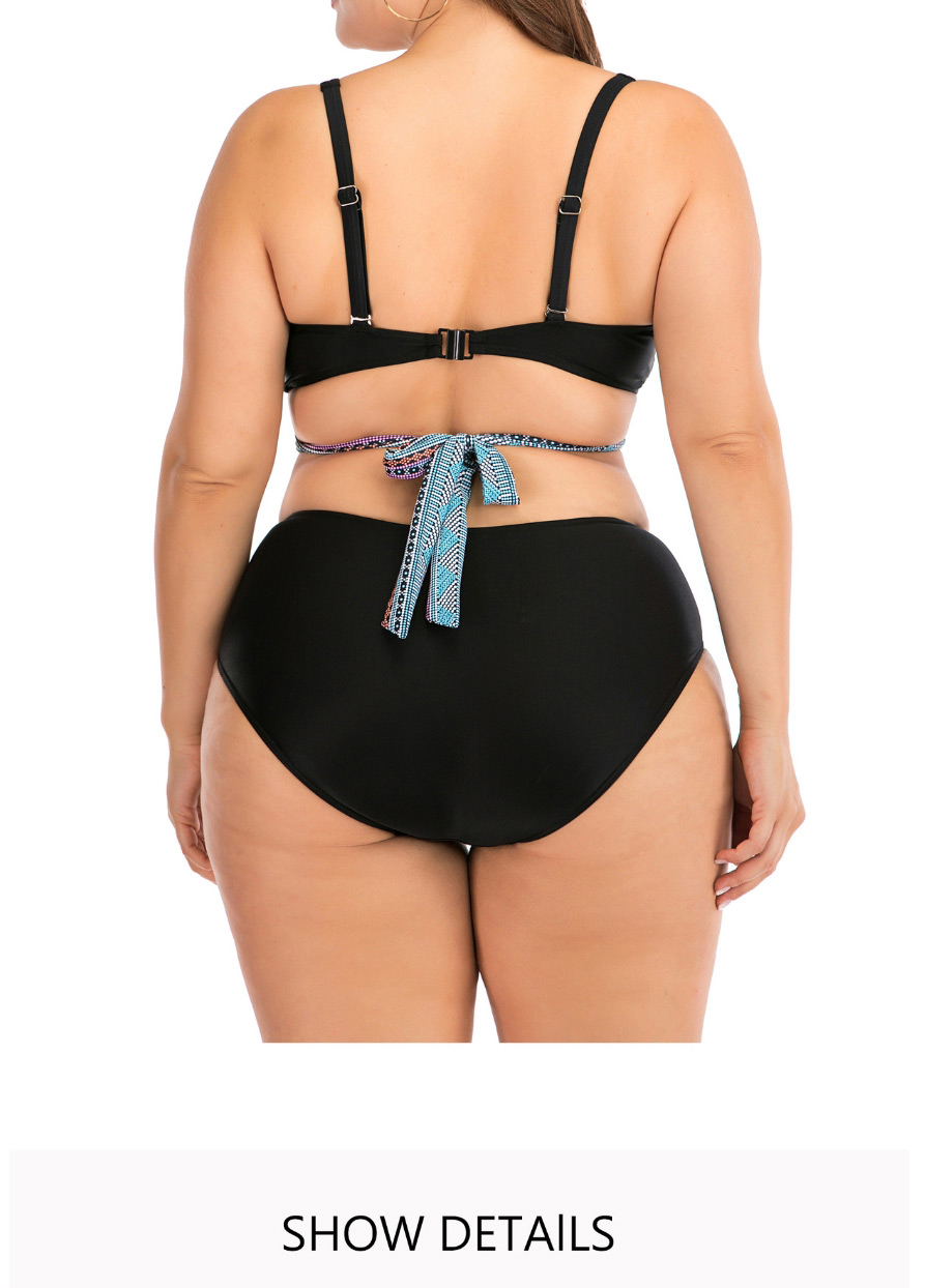 Fashion Haze Blue Printed Stitching Cross Cutout Plus Size Split Swimsuit,Swimwear Plus Size