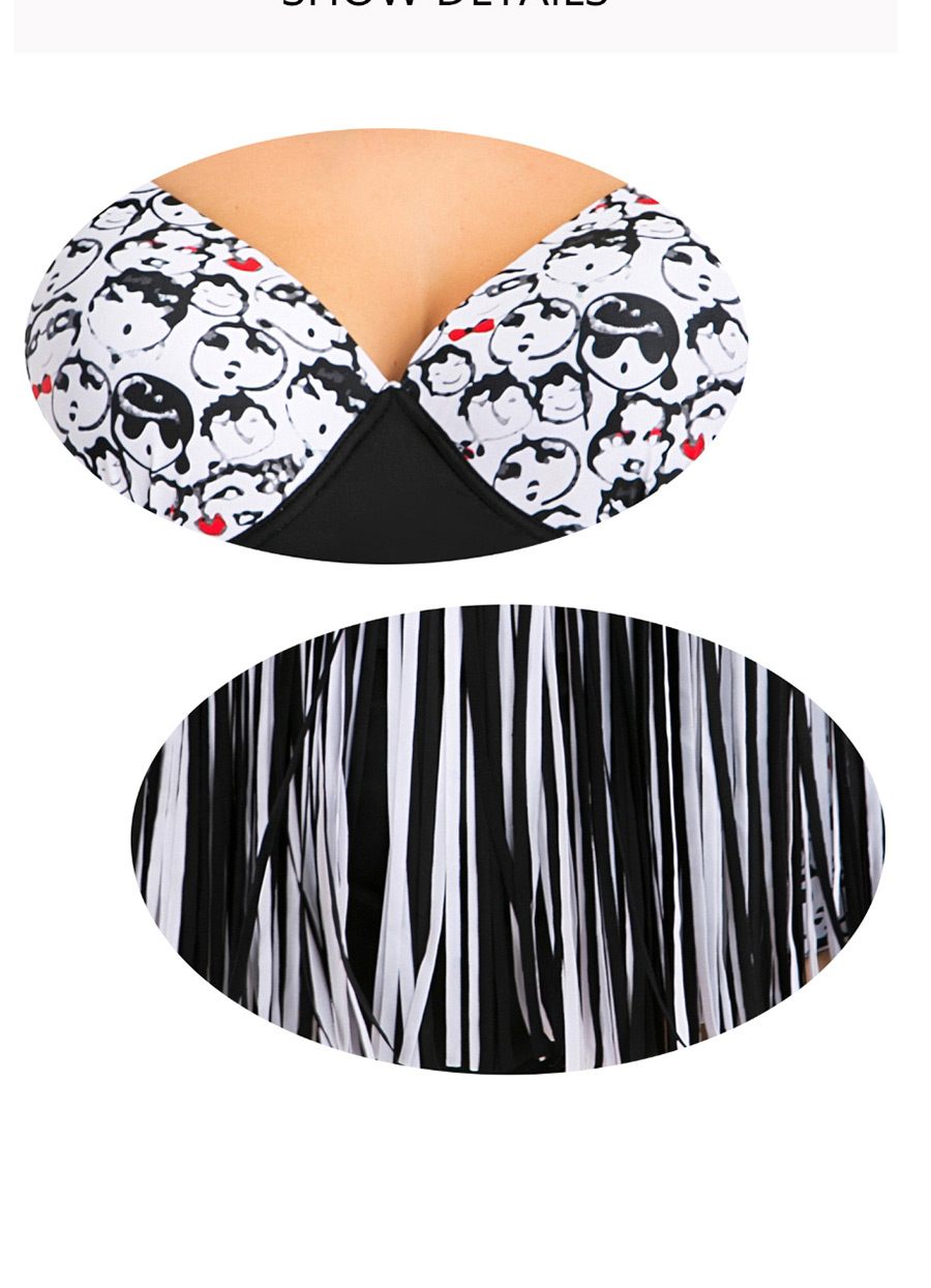 Fashion Black And White Underwire Kids Print Fringed Plus Size One-piece Swimsuit,Swimwear Plus Size