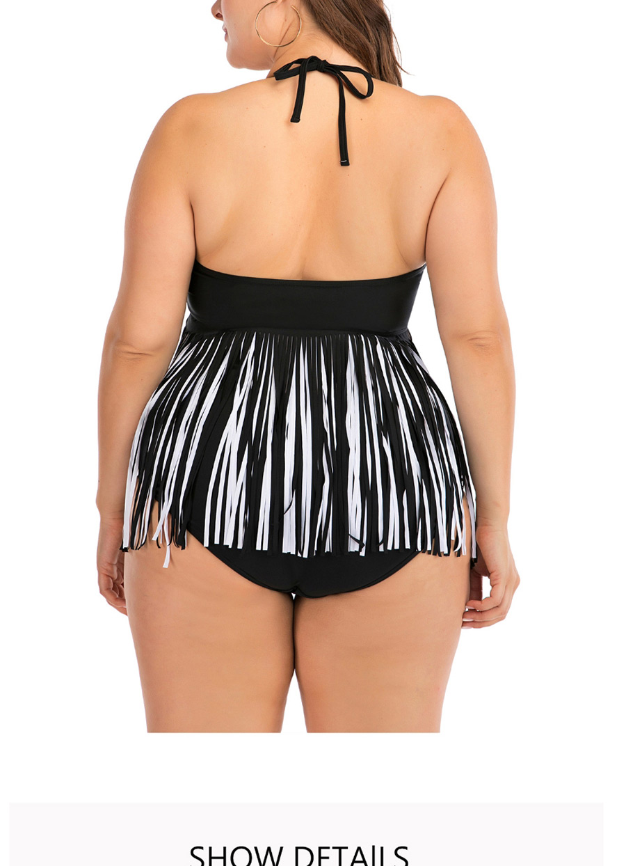 Fashion Black And White Underwire Kids Print Fringed Plus Size One-piece Swimsuit,Swimwear Plus Size