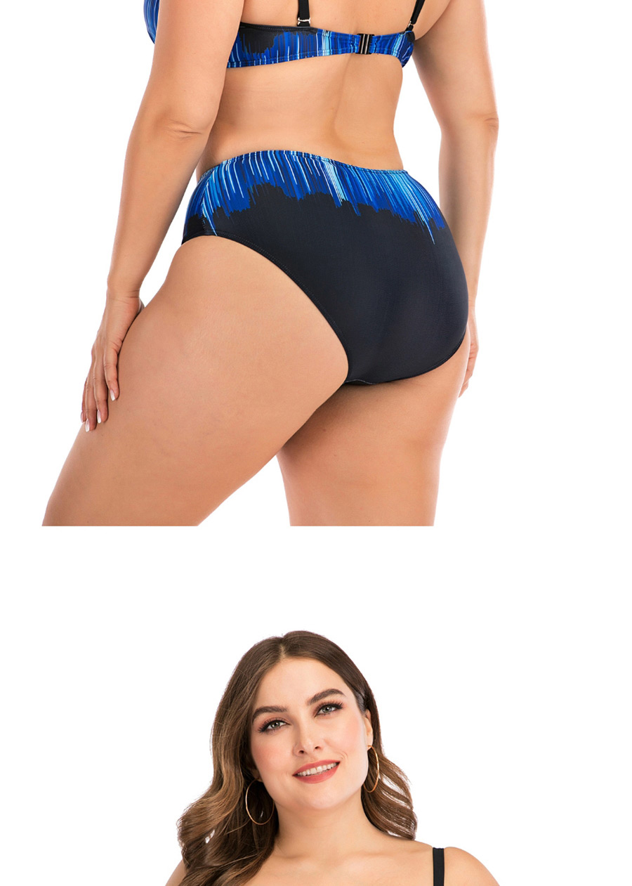 Fashion Blue Underwire Star Print Contrast Color Oversized Split Swimsuit,Swimwear Plus Size