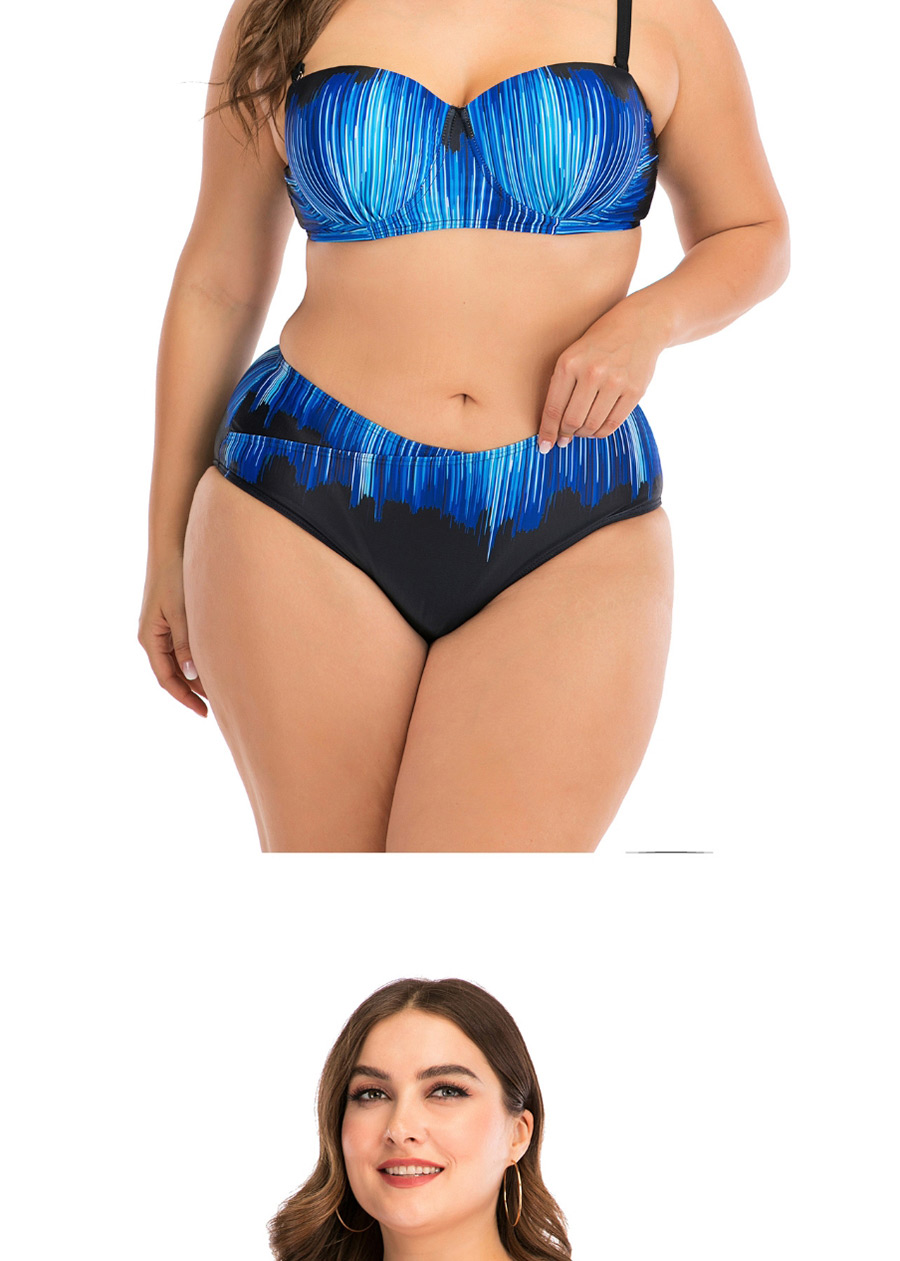 Fashion Blue Underwire Star Print Contrast Color Oversized Split Swimsuit,Swimwear Plus Size