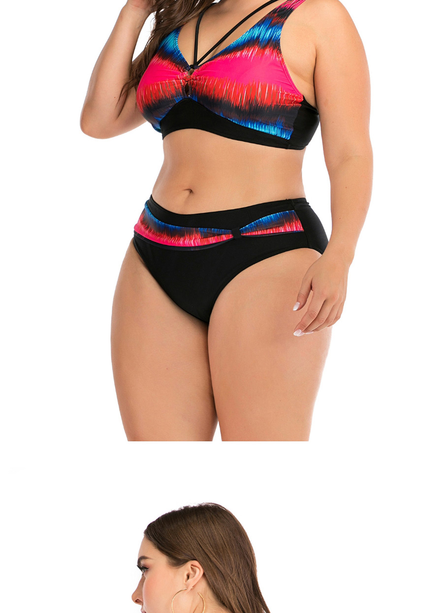 Fashion Red Underwire Star Print Contrast Color Oversized Split Swimsuit,Swimwear Plus Size