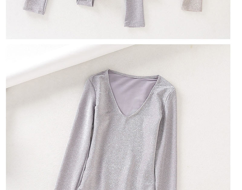 Fashion Gray Bright Silk V-neck Jumpsuit,Bodysuits