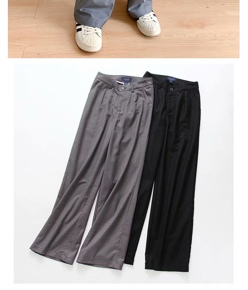 Fashion Gray Pleated Straight Pants,Pants