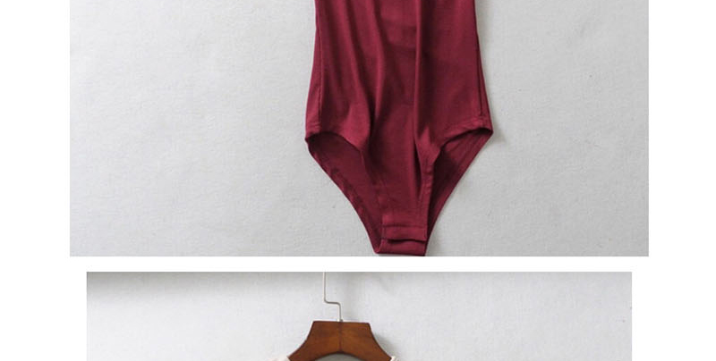 Fashion Wine Red Small Round Neck Jumpsuit,Bodysuits