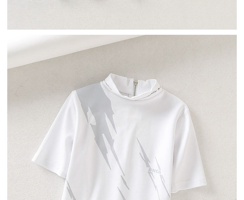 Fashion White Half-high Collar Reflective High Waist T-shirt,Hair Crown