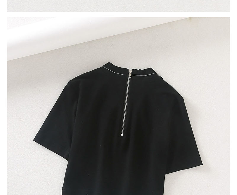 Fashion Black Half-high Collar Reflective High Waist T-shirt,Hair Crown
