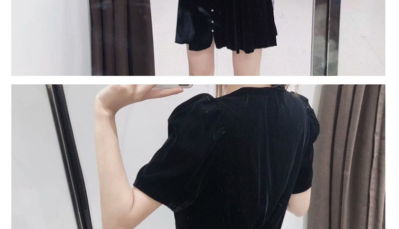 Fashion Black Velvet V-neck Single-breasted Dress,Mini & Short Dresses
