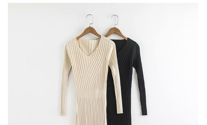 Fashion Black V-neck Knitted Dress,Long Dress