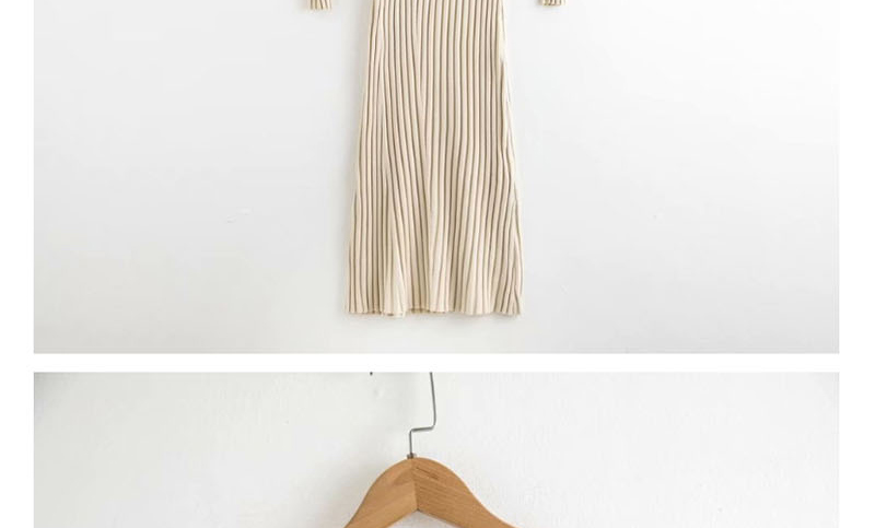 Fashion Beige V-neck Knitted Dress,Long Dress