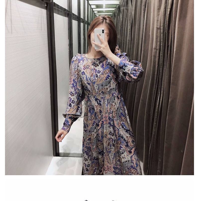 Fashion Color Asymmetric Flower Print Dress,Long Dress