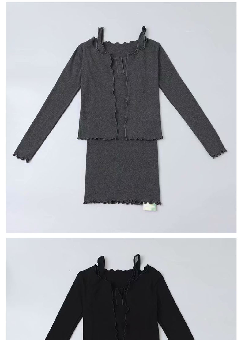 Fashion Dark Gray Vest Dress + Cardigan 2-piece Suit,Mini & Short Dresses