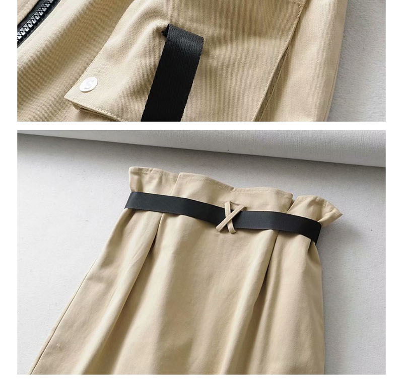 Fashion Khaki Belted Multi-pocket Skirt,Skirts