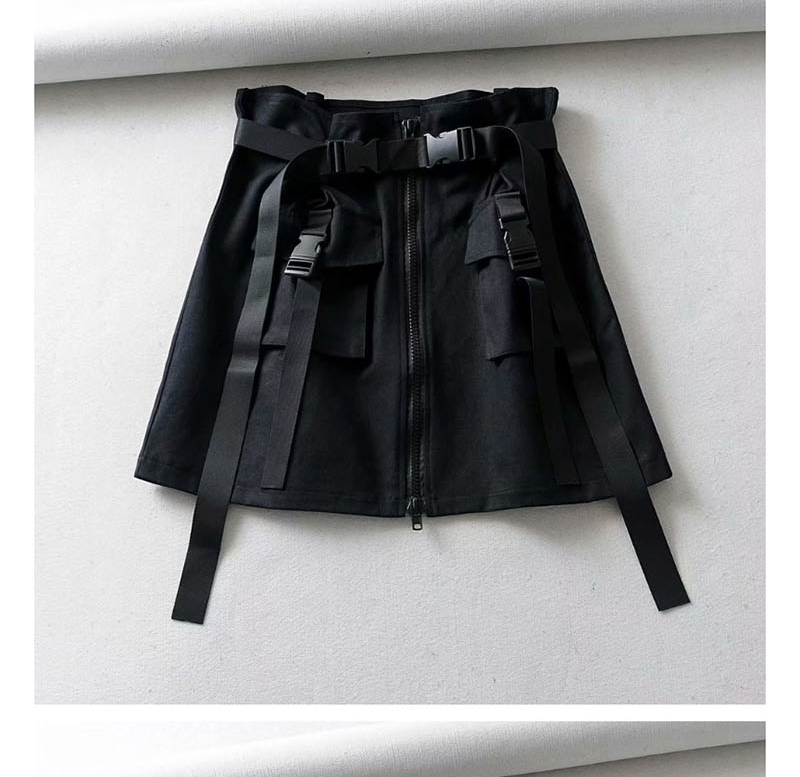 Fashion Khaki Belted Multi-pocket Skirt,Skirts