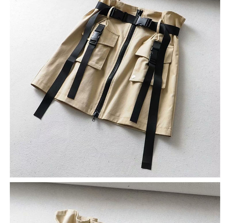 Fashion Black Belted Multi-pocket Skirt,Skirts