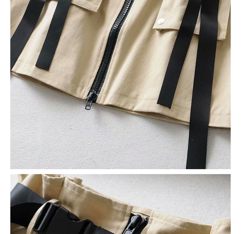 Fashion Black Belted Multi-pocket Skirt,Skirts
