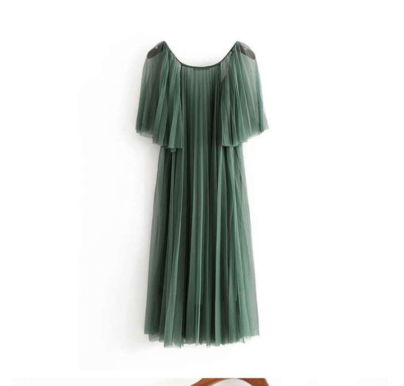 Fashion Green Tulle Pleated V-neck Dress,Long Dress