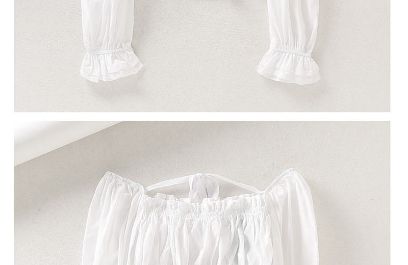 Fashion White Square Collar Lace Up Puff Sleeve Shirt,Blouses